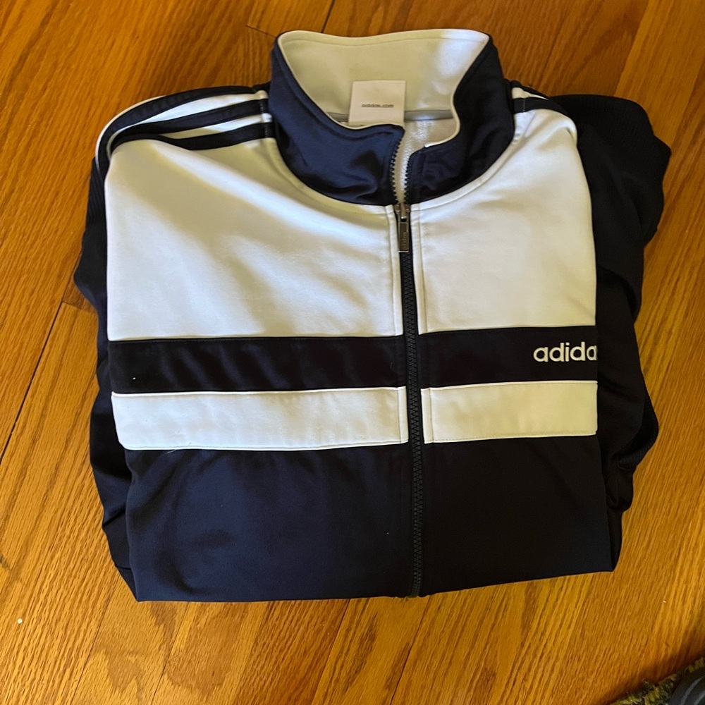 Vintage Adidas Navy and White Track Jacket